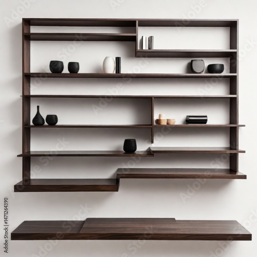 Shelf on a white background. Dark veneer.