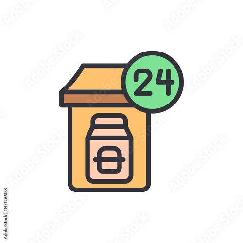 Convenience store symbol offering food and beverage products around the clock