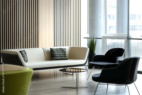Modern Office Lounge Area with Stylish Furniture for a Sleek and Comfortable Work Environment