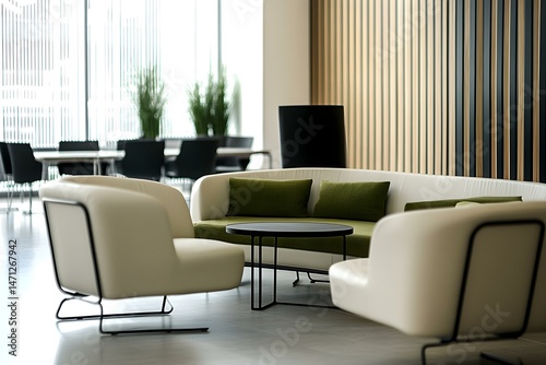 Modern Office Lounge Area with Stylish Furniture for a Sleek and Comfortable Work Environment