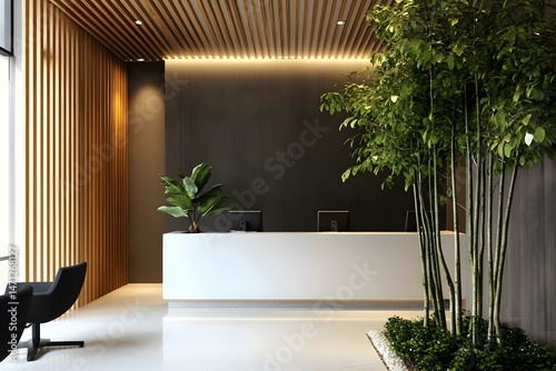 Modern Office Reception Area with Minimalist Design for a Sleek and Professional First Impression