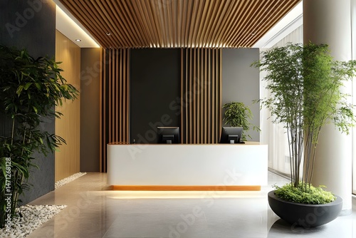 Modern Office Reception Area with Minimalist Design for a Sleek and Professional First Impression