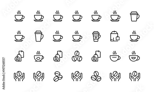 Modern vector illustration set of editable line icons of tea and coffee,, easily scalable and editable.