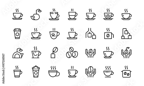 Modern vector illustration set of editable line icons of tea and coffee,, easily scalable and editable.