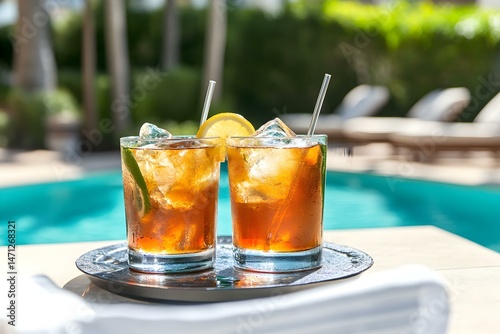 Refreshing Cocktails Served Poolside on a Sunny Afternoon for a Vibrant and Relaxing Outdoor Experience