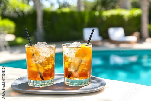 Refreshing Cocktails Served Poolside on a Sunny Afternoon for a Vibrant and Relaxing Outdoor Experience