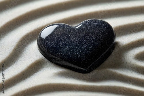 A Heart-Shaped Stone Rests on Rippled Sand Symbolizing Love and Tranquility in Nature