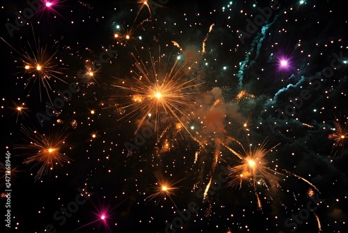 Bright Fireworks on Night Sky for a Stunning and Vibrant Celebration Display