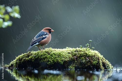 Common Chaffinch Perched on Mossy Ground in Gentle Light for a Serene and Natural Wildlife Scene