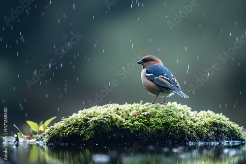 Common Chaffinch Perched on Mossy Ground in Gentle Light for a Serene and Natural Wildlife Scene