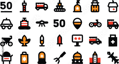 Duotone and linear war icon collection with military gear and battlefield symbols ideal for infographic design conflict timelines and history lessons