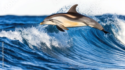 Dolphin Leaping over Waves in Clear Blue Ocean Waters
