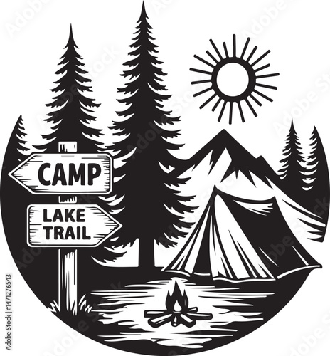 Tent Under the Stars Silhouette

Campfire Night Scene Vector

Family Camping Trip Silhouette Art

Forest Camping with Mountains Background

Adventure Camping Scene in Wilderness
