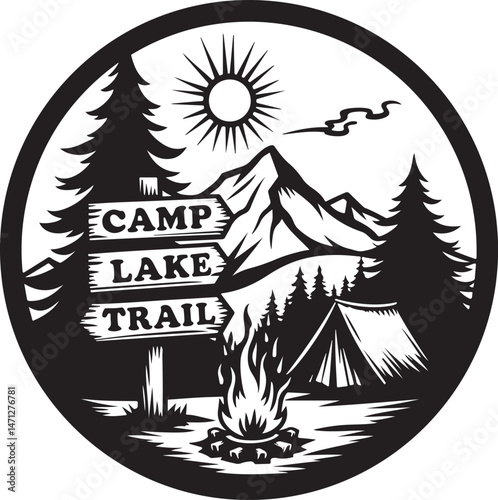 Tent Under the Stars Silhouette

Campfire Night Scene Vector

Family Camping Trip Silhouette Art

Forest Camping with Mountains Background

Adventure Camping Scene in Wilderness