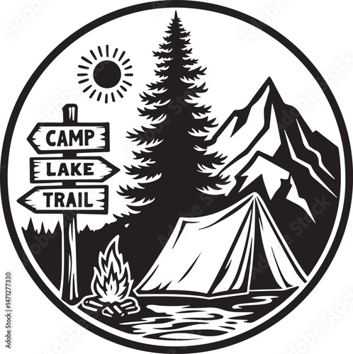 Tent Under the Stars Silhouette

Campfire Night Scene Vector

Family Camping Trip Silhouette Art

Forest Camping with Mountains Background

Adventure Camping Scene in Wilderness