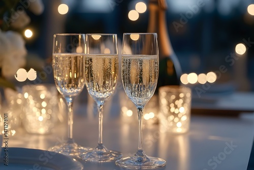 Elegant Evening Celebration with Champagne and Ambient Lighting for a Luxurious Atmosphere