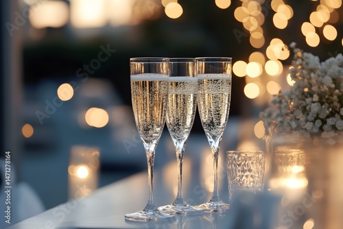 Elegant Evening Celebration with Champagne and Ambient Lighting for a Luxurious Atmosphere