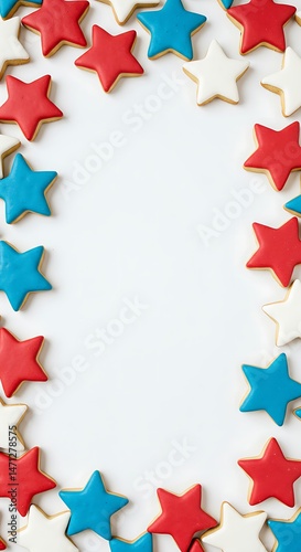 Patriotic Star Cookies Frame on White Background