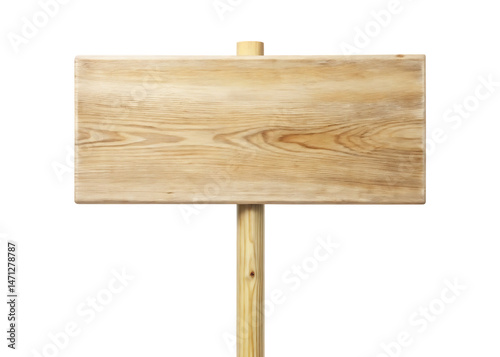 Clean white background with a plain wooden sign standing upright isolated on white background