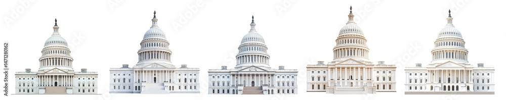 Fototapeta premium Gradation of Capitol Buildings with Iconic Architecture Elements Isolated Transparent Background