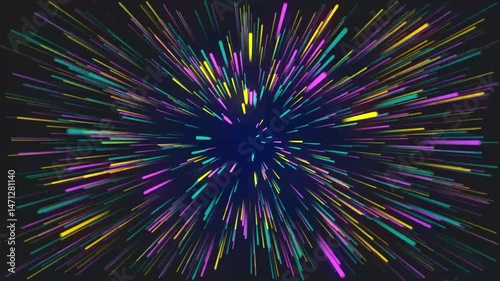 Abstract Neon Light Streak Zoom – Seamless Loop Background with Glowing Particles