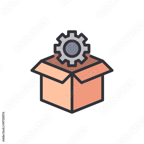 Illustrated box with gear on top represents innovative solution delivery
