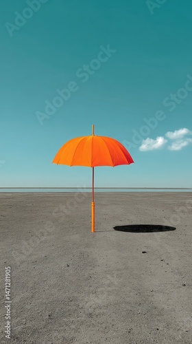 Wallpaper Mural Vibrant Orange Umbrella on Deserted Beach Under Clear Sky with Minimalist Aesthetic Torontodigital.ca