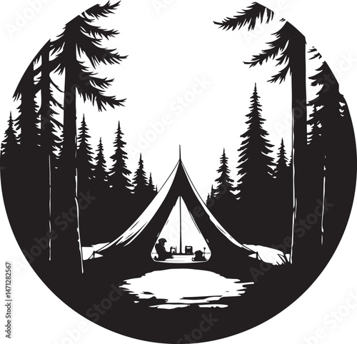 Tent Under the Stars Silhouette

Campfire Night Scene Vector

Family Camping Trip Silhouette Art

Forest Camping with Mountains Background

Adventure Camping Scene in Wilderness