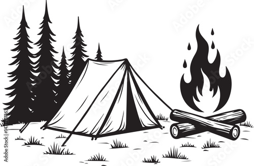 Tent Under the Stars Silhouette

Campfire Night Scene Vector

Family Camping Trip Silhouette Art

Forest Camping with Mountains Background

Adventure Camping Scene in Wilderness