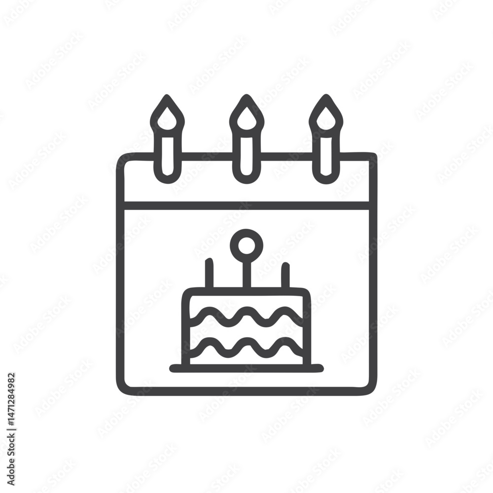 Fototapeta premium Birthday Calendar - Birthday Party Celebration Icon for Event Planning Apps, Celebration Reminders, Party Organization Websites, and Digital Greeting Card Platforms