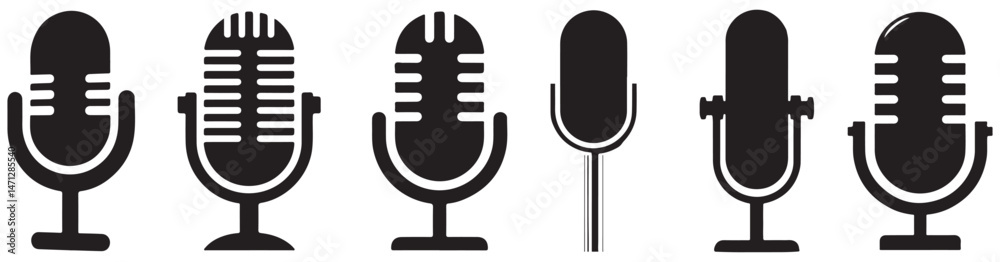 silhouette microphone icon set. vector illustration eps 10 silhouette microphone icon set. vector illustration eps 10