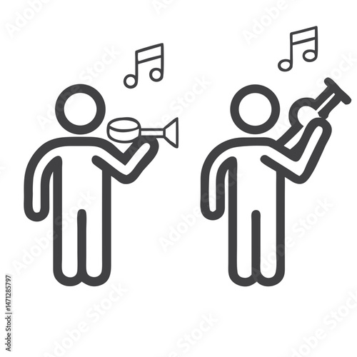 Musical Performers - Playing Musical Instruments Icon for Music Education Websites, Entertainment Apps, Event Promotion Materials, Arts Programs and Music School Resources