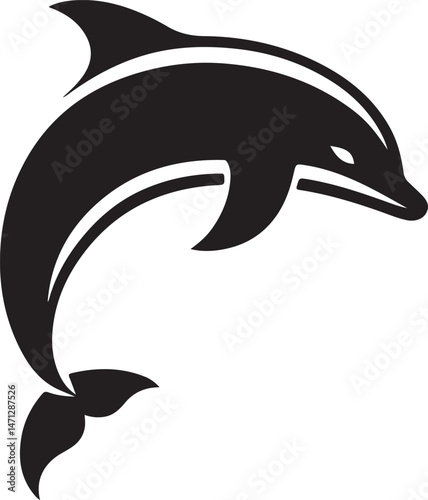 Dolphin icon silhouette style vector minimal art illustration on a white background