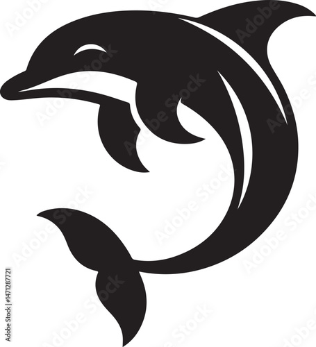 Dolphin icon silhouette style vector minimal art illustration on a white background