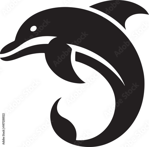 Dolphin icon silhouette style vector minimal art illustration on a white background