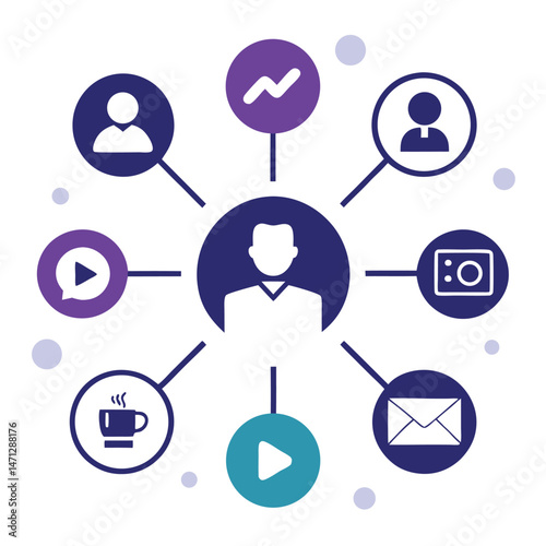 Social network concept illustration features 3D networking icons connecting people for business communication