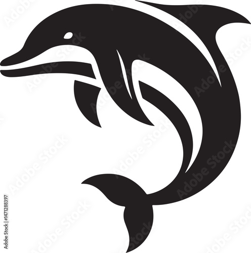 Dolphin icon silhouette style vector minimal art illustration on a white background