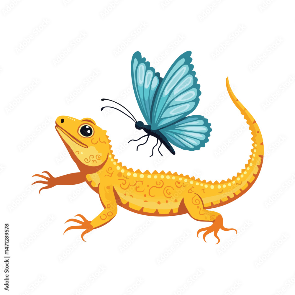 Obraz premium Solid Color Lizard Illustrations for World Lizard Day | Creative Vector Designs Featuring Lizards, Flowers, and Tropical Landscapes | Nature-Themed Artwork