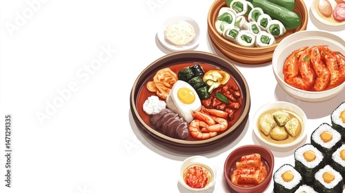 Colorful array of Korean dishes