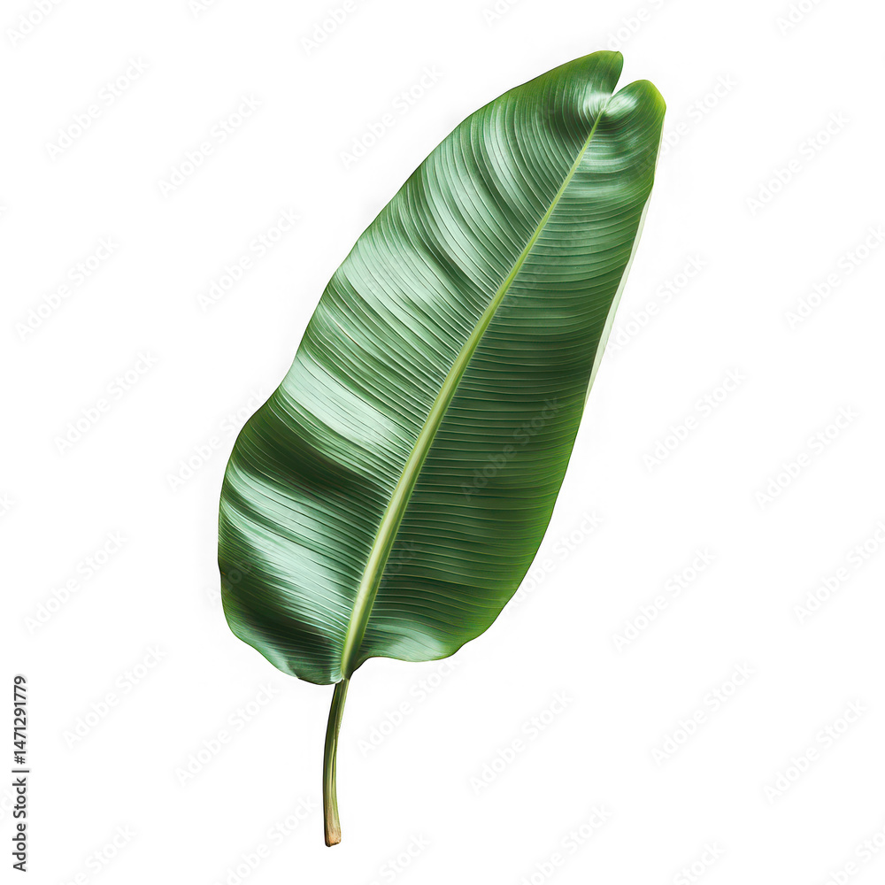 Fototapeta premium Single Heliconia Rostrata Leaf Isolated on Black Background