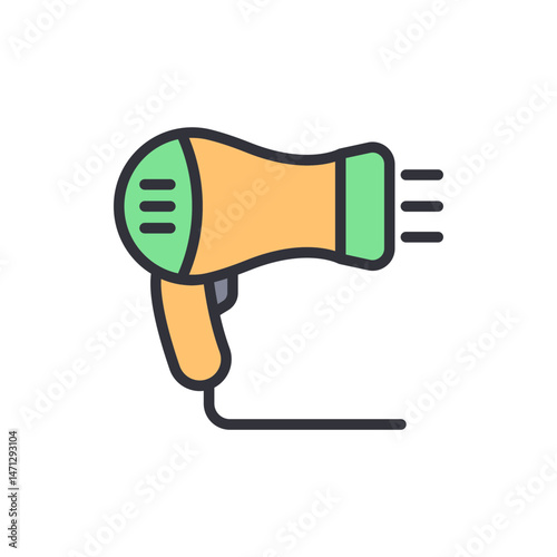 Stylized hair dryer illustration with soft pastel color palette on White Background