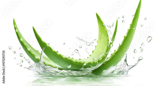 Aloevera splashing with gel on white background photo