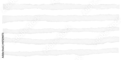 Variety of fine and unevenly torn paper strips arranged neatly on a black background. A versatile visual resource for layout design, modern collages, and handmade effect overlays.