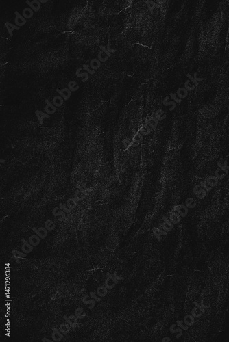 A minimalist, high-quality black paper texture with natural soft wrinkles and grain. Perfect for use in posters, album covers, collages, or any design project that requires a distressed or vintage.