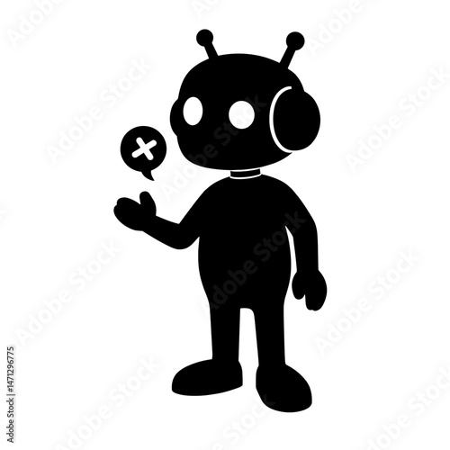 Robot assistant silhouette communicating with speech bubble, concept