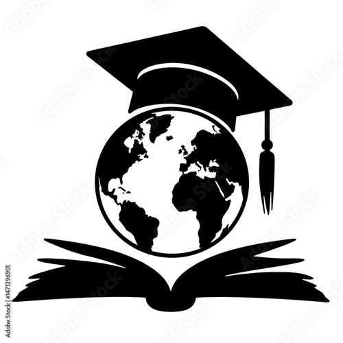 Symbolic graduation cap on book with Earth, education inspiration