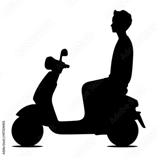 Silhouette of person riding eco-friendly scooter, sustainable transport