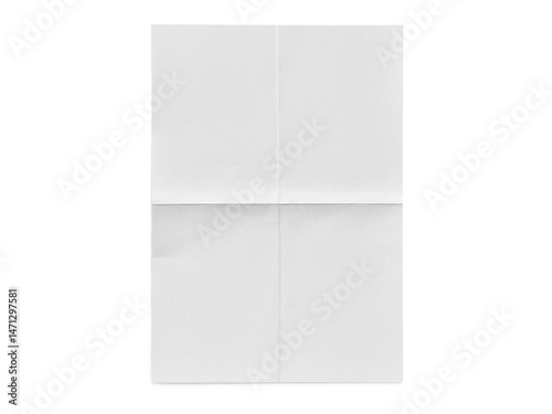 A clean white paper with visible vertical and horizontal folds, centered on a black background. Perfect for poster mockups, editorial layouts, or texture overlays with a simple and direct look.