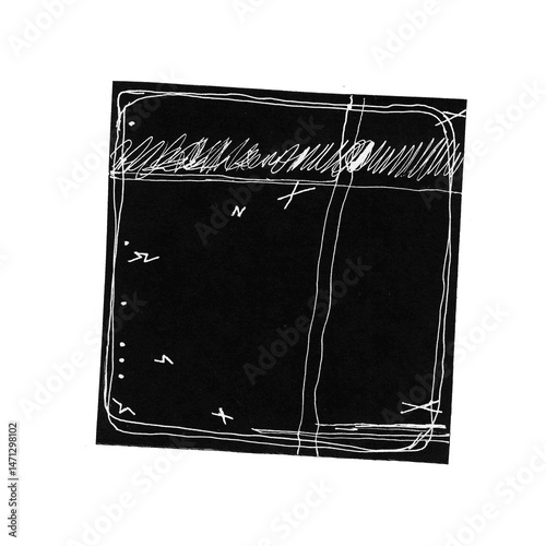 Minimalist abstract graphic of slanted lines and white scribbles on black background. Great for modern digital art, background textures, and bold visual effects.