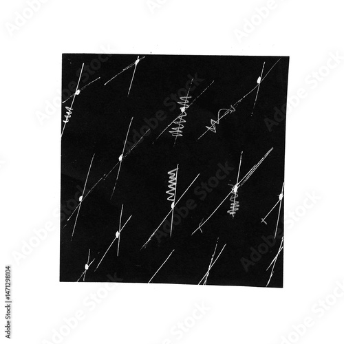 Dynamic hand-drawn pattern with random white lines and shapes on dark paper. A bold texture perfect for modern grunge design, expressive artwork, or motion backgrounds.